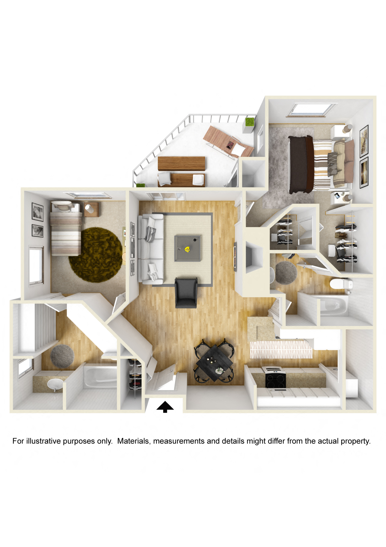Floor plan for 2 beds, 2 baths, 944 sqft